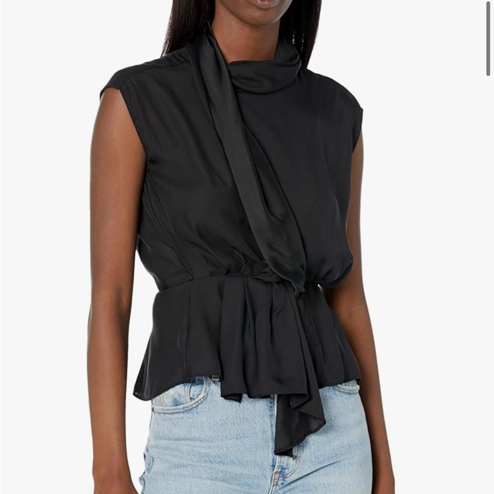 Tome Rent the Runway Pre-Loved Black Sash Front Blouse Size L (FITS LIKE A S/M)